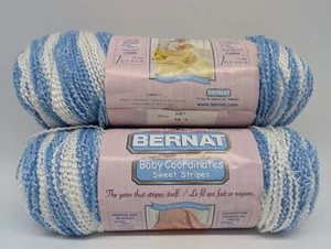 BERNAT Baby Blanket Sweet Stripes 2 Skeins Yarn Sailor Stripes Blue White 404 Yd - Picture 1 of 9