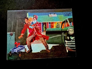 1 Vintage MCM Weihnachtsgrußkarte Papa sammelt Spielzeug gekauft für seine Kinder, alter Chevy - Bild 1 von 3