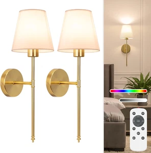 19.9 Inch Battery Operated Wall Sconce Set of 2,Gold Rechargeable Wall Lights... - Picture 1 of 1