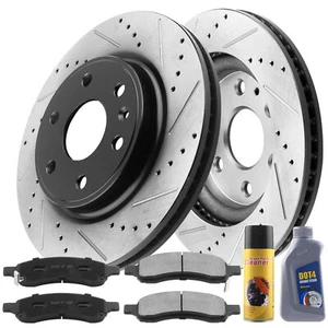 Front Drilled Rotor + Brake Pads for Buick Enclave Chevy Traverse GMC Acadia PA - Picture 1 of 4