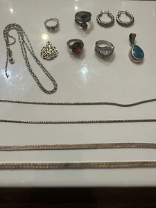 Sterling Silber Schrott Konvolut Schmuck .925 Ringe, Ketten, Anhänger 60,5 Gramm - Bild 1 von 8