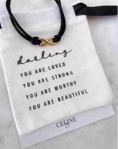 CELINE13 Bracciale Donna Corda Nera con Charm Infinity in Acciaio Titanio - Foto 1 di 3