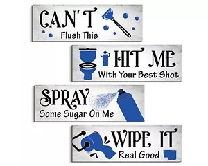 Bathroom Wall Decor 4 Pieces Funny Bathroom Rules Signs Decor Blue and Grey F... - Picture 1 of 6