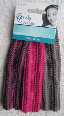 3 Goody Gentle Fit Fabric Headbands Pink Purple Gray Airy Woven Head Band Wrap - Image 1 of 4