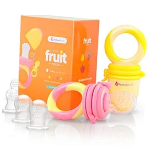Baby Food Feeder/Fruit Feeder Pacifier (2 Pack) Peach Pink and Lemonade Yellow - Picture 1 of 7