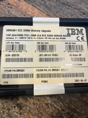 IBM Server Memory - 39M5861 1GB (2x512MB) PC2 - 5300 CL5 ECC DDR2 SDRAM - Image 1 of 2