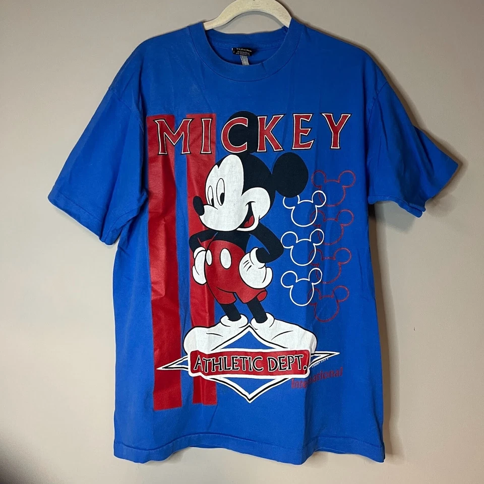 Винтажная футболка 90-х с изображением Микки Мауса Disney красно-бело-синяя большого размера США для взрослых OS - Изображение 1 из 4