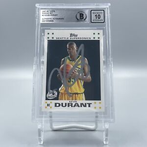Kevin Durant Signed 2007-08 Topps Rookie Set #2 Card RC Beckett BAS 10 Auto
