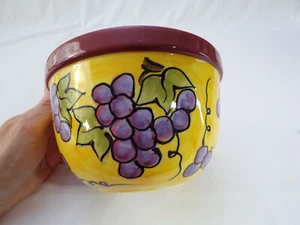 Lillian Vernon Ceramic Serving Bowl 6-1/2" Burnt Yellow w/ Grapes & Vines  EUC - Picture 1 of 8