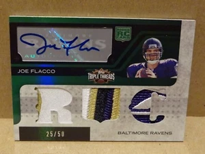 08 2008 Topps Triple Threads EMERALD Joe Flacco 4C Jersey LOGO Patch Auto RC /50 - Picture 1 of 2