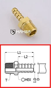 Brass turbo Adapter Fitting Male Hose-Barb Connector 1/4 BSP to 3/16 Tube - Picture 1 of 1