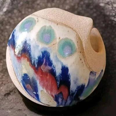 Vintage Ken Pick Signed Studio Art Pottery Abstract  Footed Vase Signed MCM - Image 1 of 4