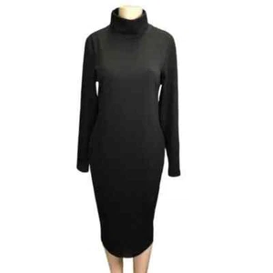 Vintage America Quality Black Mock Neck Long Sleeve Midi Dress - Bild 1 von 4