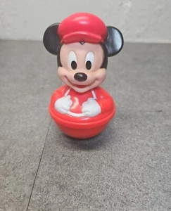 Vintage Disney Baby Mickey Mouse Weeble Wobble Roly Toy Red Hat 4" - Picture 1 of 6