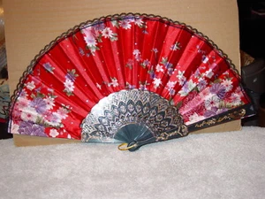 FAN (SMALLER HAND TYPE FAN) WITH FLOWERS #1B - Picture 1 of 1