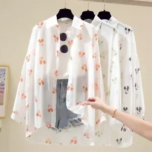 New Blouse Ladies Long Sleeve Women Shirt Beach Shirts Cartoon Summer Clothes - Picture 1 of 28
