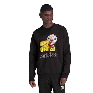 Adidas Originals Men's Manchester United Retro Logo Crew Sweatshirt, Black - Picture 1 of 10