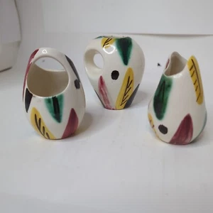 Purinton Vase Set Brides Basket Vintage Hand Painted Leaf Design 1930s - Picture 1 of 24