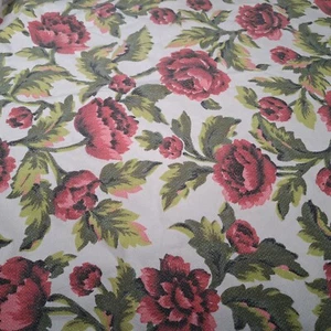 50s barkcloth fabric pink red flowers floral craft sewing cushions dress 65x65 i - Picture 1 of 6
