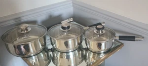 Viners Everyday 3 Piece Stainless Steel Sauce Pan Set with Glass Lids - Picture 1 of 14