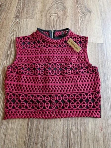 River Island Red Black Thick Rope Mesh Cropped Top Size 10 Nwt Decadence Dark - Picture 1 of 8