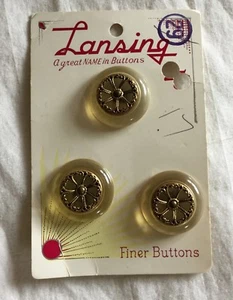 3 Vintage Antik Gold Filigran Mitte Klar Rand Knopf Lansing Karte 7/8"  - Bild 1 von 2