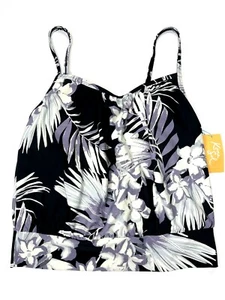 NWT Women's Blouson Tankini Swim Top - SM (4-6) KONA SOL - Black Gray Floral - Picture 1 of 5