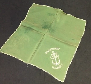 Vintage WWII Era US Navy Silk Sweetheart Handkerchief - Embroidered Anchor - Picture 1 of 8