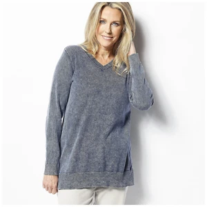 LOGO by Lori Goldstein Sun Faded Cotton V-Neck Sweater Evening Blue Size XXS NEW - Picture 1 of 1