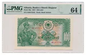 ALBANIA banknote 100 Leke 1957 PMG MS 64 EPQ Choice Uncirculated - Picture 1 of 7