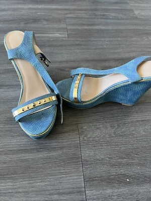 Sandales compensées bleu et dorée pointure 38 neuve fashion été sexy  - Photo 1/4