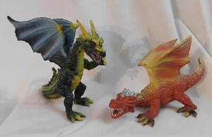 2 Dragon Figures: 7" L Red Yllw Megawings & 5" T Green Dargon Toy Major Trading - Picture 1 of 7