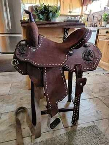 Beautiful Buck stiches Chocolate Roughout  Barrel Saddle with Tack Set - Picture 1 of 6