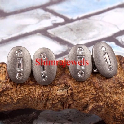 Gemas de topacio blanco natural con gemelos de plata chapados en rodio negro de 18 k #114 Foto 1 de 4