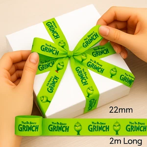 Baby  Grinch Santa Christmas Ribbon 2m x 22mm – Perfect for Gift Wrapping, Bows, - Picture 1 of 16