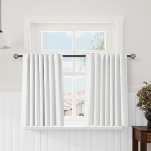 White 100% Blackout Kitchen Curtains Back Tab Rod Pocket Thermal Insulated Te... - Picture 1 of 6