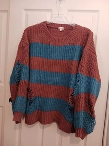 Suéter POL Grande A Rayas Envejecidas Manga Larga Pull Over Azul Avellana Y2K CALLE - Imagen 1 de 9