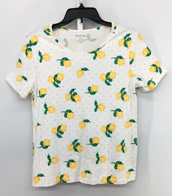 Camisa de ciervo blanca para mujer grande blanca a lunares estampado de limón manga corta Foto 1 de 4