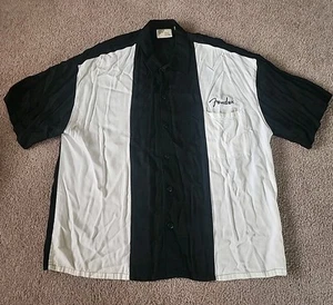 Vintage Fender Gitarre Knopfleiste weiß schwarz Hemd Mechaniker Bowling Style, Rayon - Bild 1 von 5