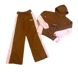 Adidas Women’s Y2K Pink & Brown Hooded Lux Wide Leg Tracksuit Set Size Small - Picture 1 of 24