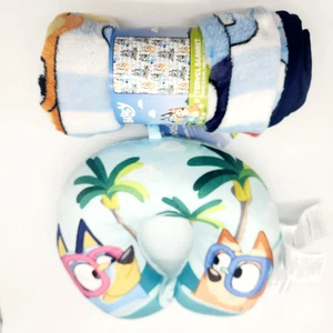 Bluey Kids Travel Set – Blanket 40x50 & Neck Pillow for Airplane, Car, Road Trip - Picture 1 of 8