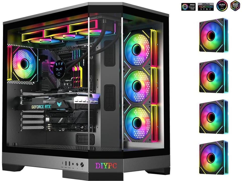 DIYPC  Vanguard-F1-BK -Black Dual USB3.0 and Type C Tempered Glass ATX Full - Image 1 of 4