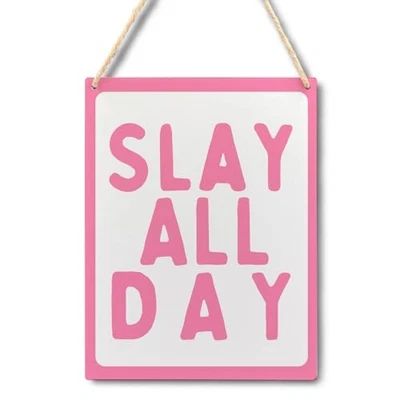 Letrero Ryeolo Slay Todo el Día, Letreros Colgantes de Madera Preppy Decoración de Pared, Rosa Preppy  Foto 1 de 4