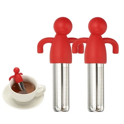 2 Piezas Lindo Infusor de Té, Infusor de Té de Poros Gruesos de Acero Inoxidable, Rojo Foto 1 de 4