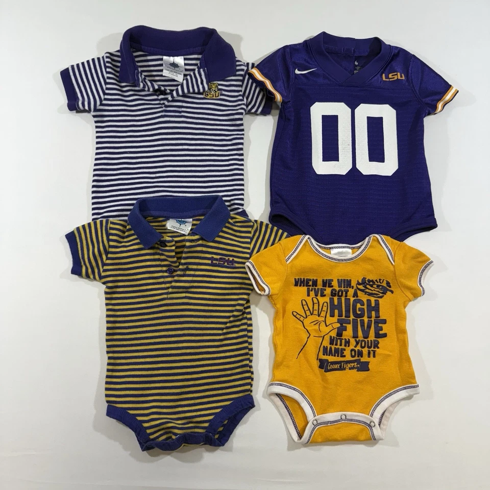 LSU Tigers Baby Clothes Size 0-3 Months Nike Jersey Mixed Lot Of 4 - Image 1 of 4