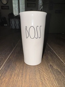 Rae Dunn BOSS Ceramic Travel Mug Tumbler w Lid Magenta Artisan Collection VGUC - Picture 1 of 4