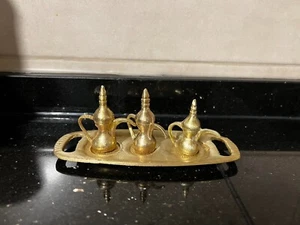 Vintage Miniature Brass Dallah Coffee Pot Set with Tray - Picture 1 of 11
