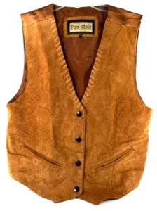 Pan-Asia Leather Vest Mens Medium Brown Western Style Button Front Lined Pockets - Picture 1 of 5
