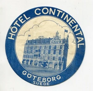 Etiqueta de equipaje de hotel vintage HOTEL CONTINENTAL Gotemburgo gamuza Suecia - Imagen 1 de 2