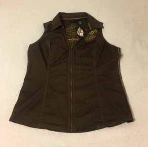 Harley Davidson Brown Zip Up Vest Embroidered Back Women's Size XL NEW WITH TAGS - Picture 1 of 11